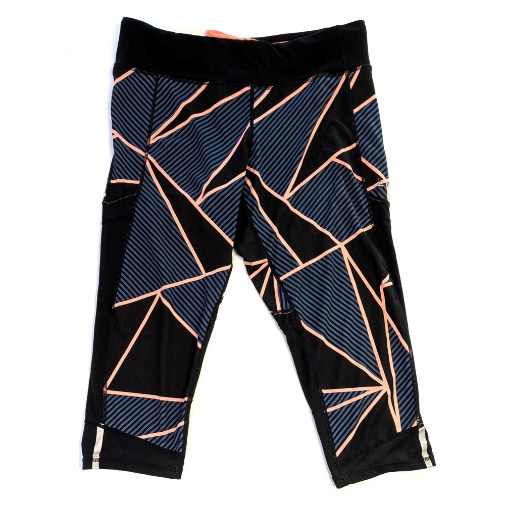 Champion Duo Dry Capri Leggings XL Black Geometric Mesh Panel Athletic Pants